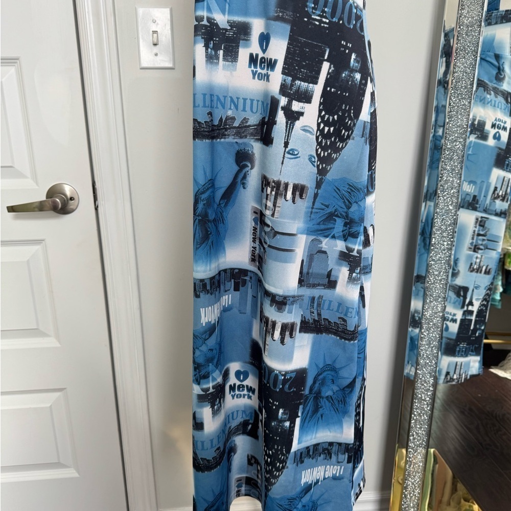 Vintage New York 2000s Blue and Black Sleeveless Maxi Dress fairy grunge M - Picture 4 of 8